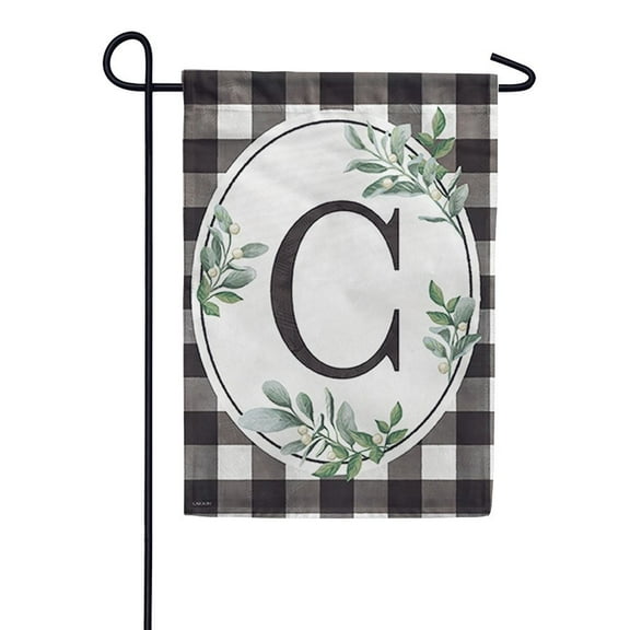 Carson Monogram Garden Flag - Buffalo Check C, 12.5x 18 Inch Outdoor Decorative Yard Holiday Seasonal Flag, Buffalo Plaid Black and White Checkered Flag, Monogram Letter C Flag