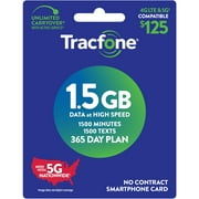 Tracfone $125 Smartphone 1-Year Prepaid Plan 1500 Min/ 1500 Txt/ 1.5GB Data e-PIN Top Up (Email Delivery)