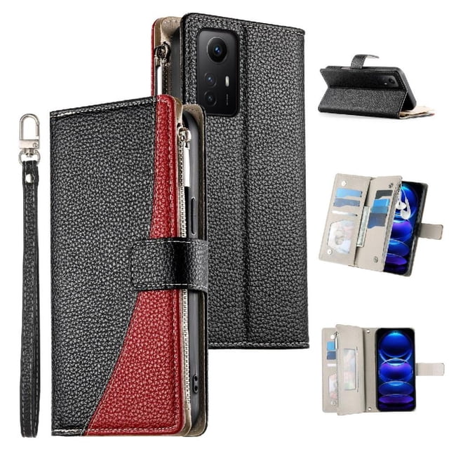 Funda cartera GANGXUN para Xiaomi Redmi Note 12s 4G , cuero PU con tarjetero, cremallera, correa de mano, soporte y protección 1195°