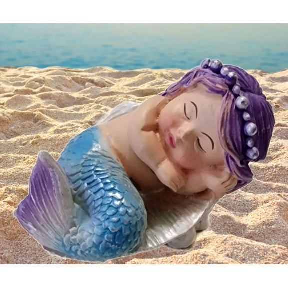 Fairy Garden Fun Mermaid Baby Sleeping In Shell Miniature Dollhouse Figurine