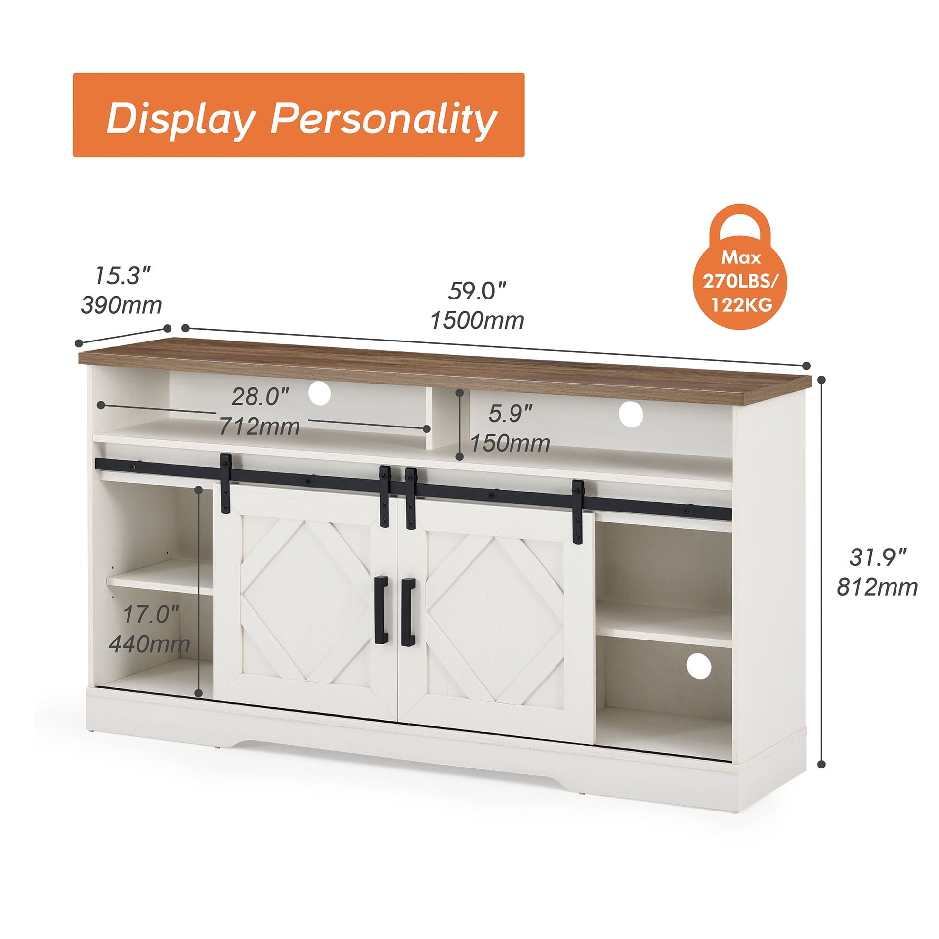 Tall Highboy TV Stand for 65+ Inch TV White