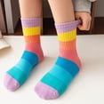 thumbnail image 5 of 5 Pair Rainbow Stripes Cotton Socks for 3-12T Kids Soft and Breathable Middle Tube Socks for Casual School Wear, 5 of 8