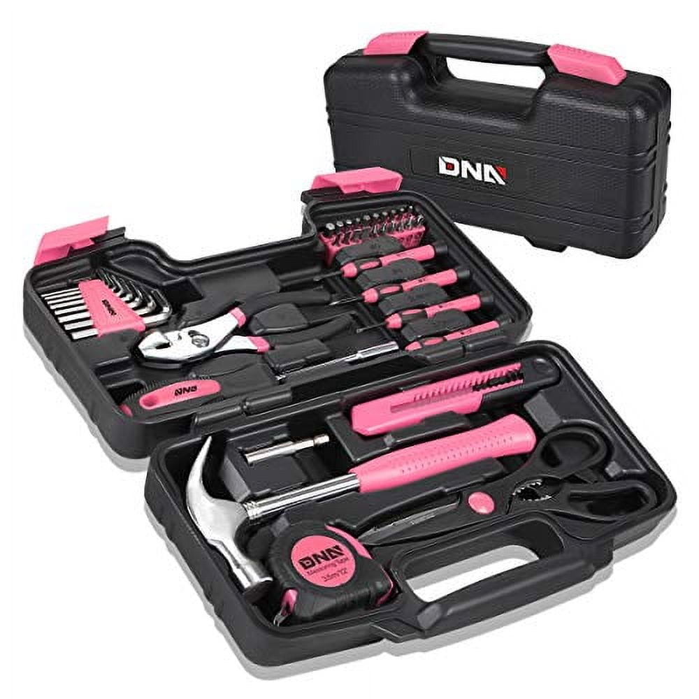DNA Motoring Pink 39-Piece Portable Tool Kit with Screwdriver, Pliers, Hammer, Hex Set for Household Repairs