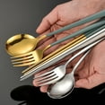 thumbnail image 3 of 3/4Pcs Outdoor Silverware Set 304 Stainless Steel Dinnerware Set with Container Fork Spoon Chopsticks Travel Cutlery Flatware (3Pcs Black Gold), 3 of 7