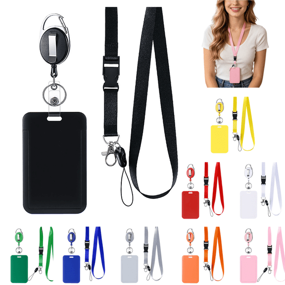 Clear ID Badge Holder with Lanyard, Badge Holder and Retractable Reels, Lanyard with Release Buckle for ID Card Women Kid Office Nurses Teachers Students