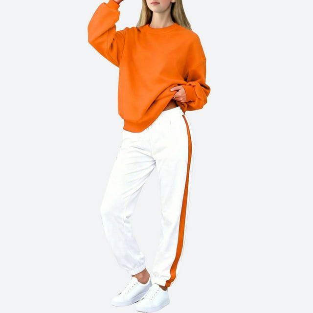 Conjuntos de blusas y camisas de manga larga y cuello redondo para niños, de color liso, con capucha y pantalones deportivos con lazo en las piernas, para deportes casuales, de dos piezas, de poliéste