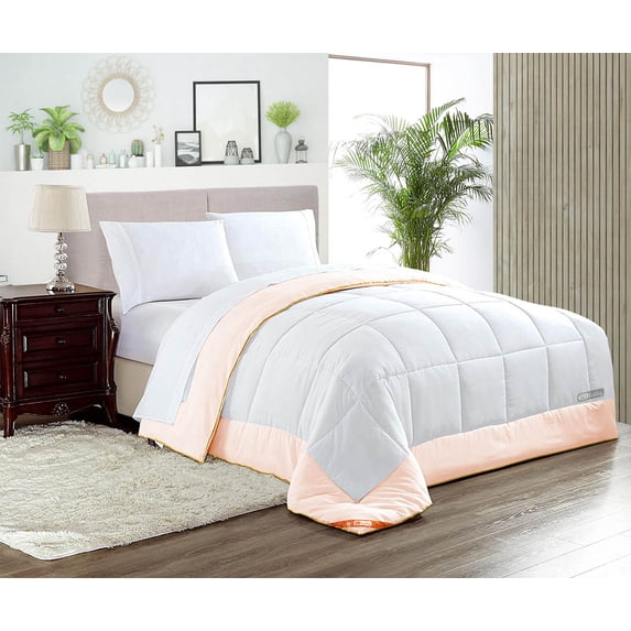 SGI Microfiber Comforter Set Super King Plus Size Peach Two Tone Style 3 PC