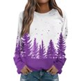 thumbnail image 2 of Women's Christmas Printed Round Neck Sweatshirt, Long Sleeve Casual Pullover Top, Raglan Sleeve Holiday Graphic Fall Winter Clothes,Purple,M, 2 of 7