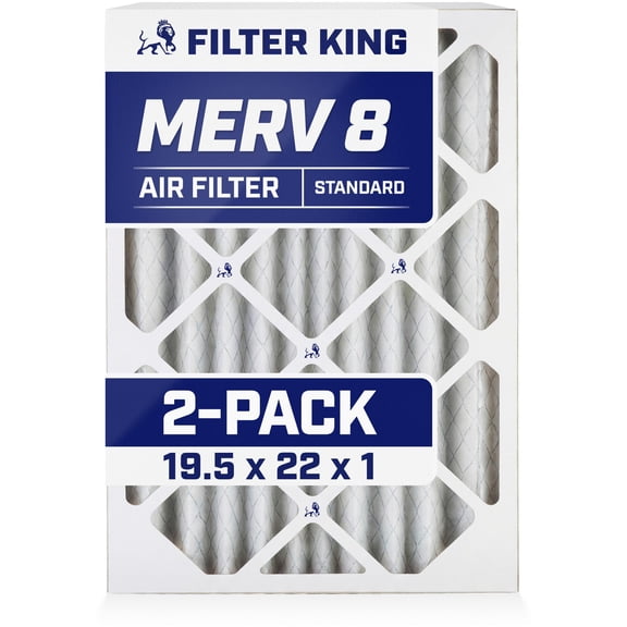 Filter King 19.5x22x1 Air Filter | 2-PACK | MERV 8 HVAC Pleated A/C Furnace Filters | MADE IN USA | Actual Size: 19.5 x 22 x .75"