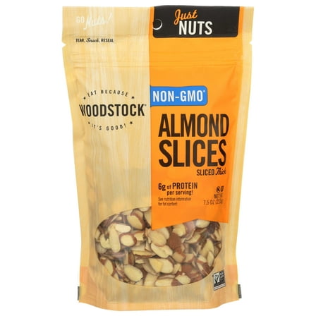 Woodstock Farms All Natural Thick Raw Almond Slice, 7.5 Ounce -- 8 per case.