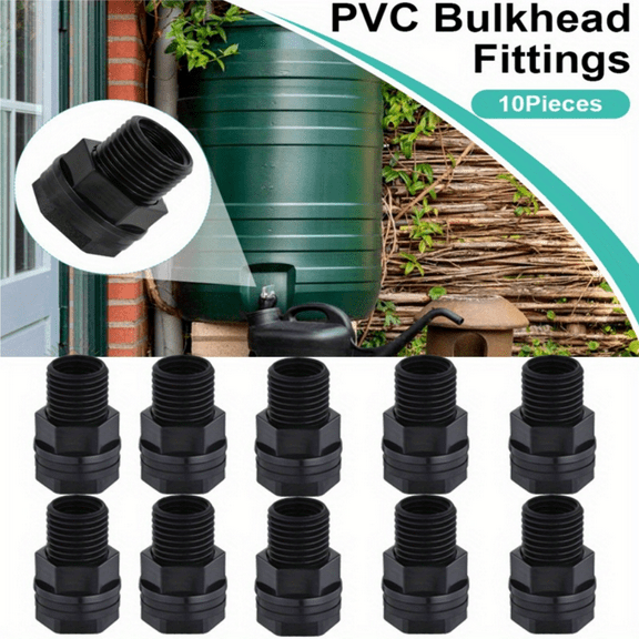 10pcs PVC Bulkhead Fitting 1/2 Inch Female Npt X 3/4 Inch Male Ght for Water Barrel, Water Tank, Rain Barrels