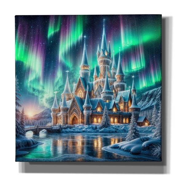 Epic Graffiti 'Magical Castle Under Northern Lights' by Rey Klimt Canvas Wall Art, 37" x 37"