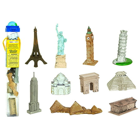 Safari 679604 Around the World TOOB, 10 Figurines, Includes the Leaning Tower of Pisa, Eiffel Tower, Taj Mahal, Arch of Triumph, Statue of Liberty, Temple of.., By Safari