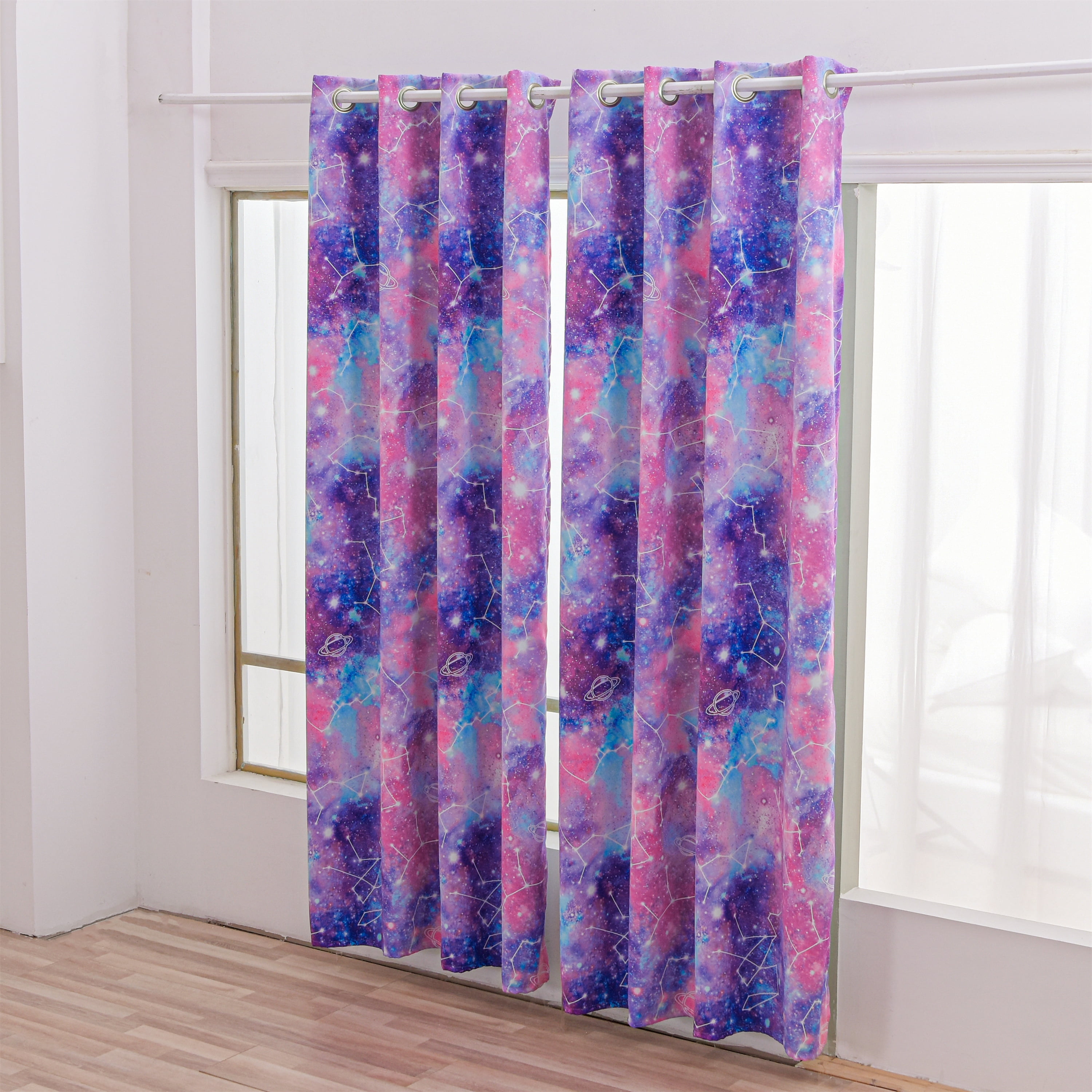 Btargot Tie Dye Constellation Blackout Curtains Set of 2 for Kids Girls Room Galaxy Ombre Grommet Thermal Insulated Room Darkening Drapes 52 x 84 inch Pink Purple