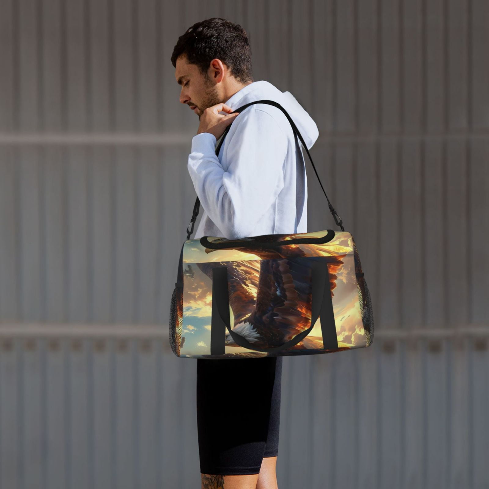 Fuzoiu Golden Sky Bald Eagle Print Travel Duffle Bag,Carry On Tote Bags,Duffel Bag,Sport Gym Bag, Hospital Bag for Labor and Delivery, Overnight Bag,Luggage Bag