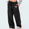 thumbnail image 2 of IWRICH Women's Straight Wide Leg Sweatpants Causal Drawstring High Waist Baggy Pants with Pockets Black M, 2 of 4