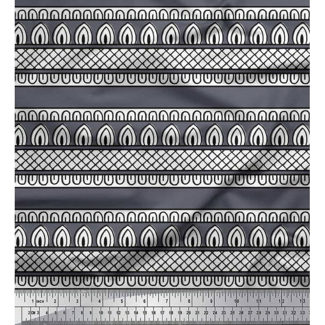 Soimoi Satin Silk Fabric Ethnic Block Print Fabric by The Yard 42 Inch Wide