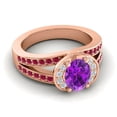 thumbnail image 3 of Diamond-Capitals 2.35 Carat Unique Oval Cut Amethyst & Red Ruby Gemstone Wedding Ring for Fiancee 18K Rose Gold Size 4, 3 of 8