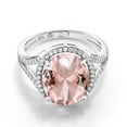 thumbnail image 3 of Gem Stone King 925 Sterling Silver Peach Simulated Morganite Ring for Women (5.55 Cttw, Oval 12X10MM, Available in Size 5, 6, 7, 8, 9), 3 of 5