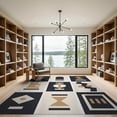 thumbnail image 2 of ODIKA 9'x12' Black Beige Neutral Geometric Abstract Washable Area Rug Contemporary Handwoven Style for Dining Room, Basement, Large Office, Non-Slip Chair-Friendly, 2 of 7