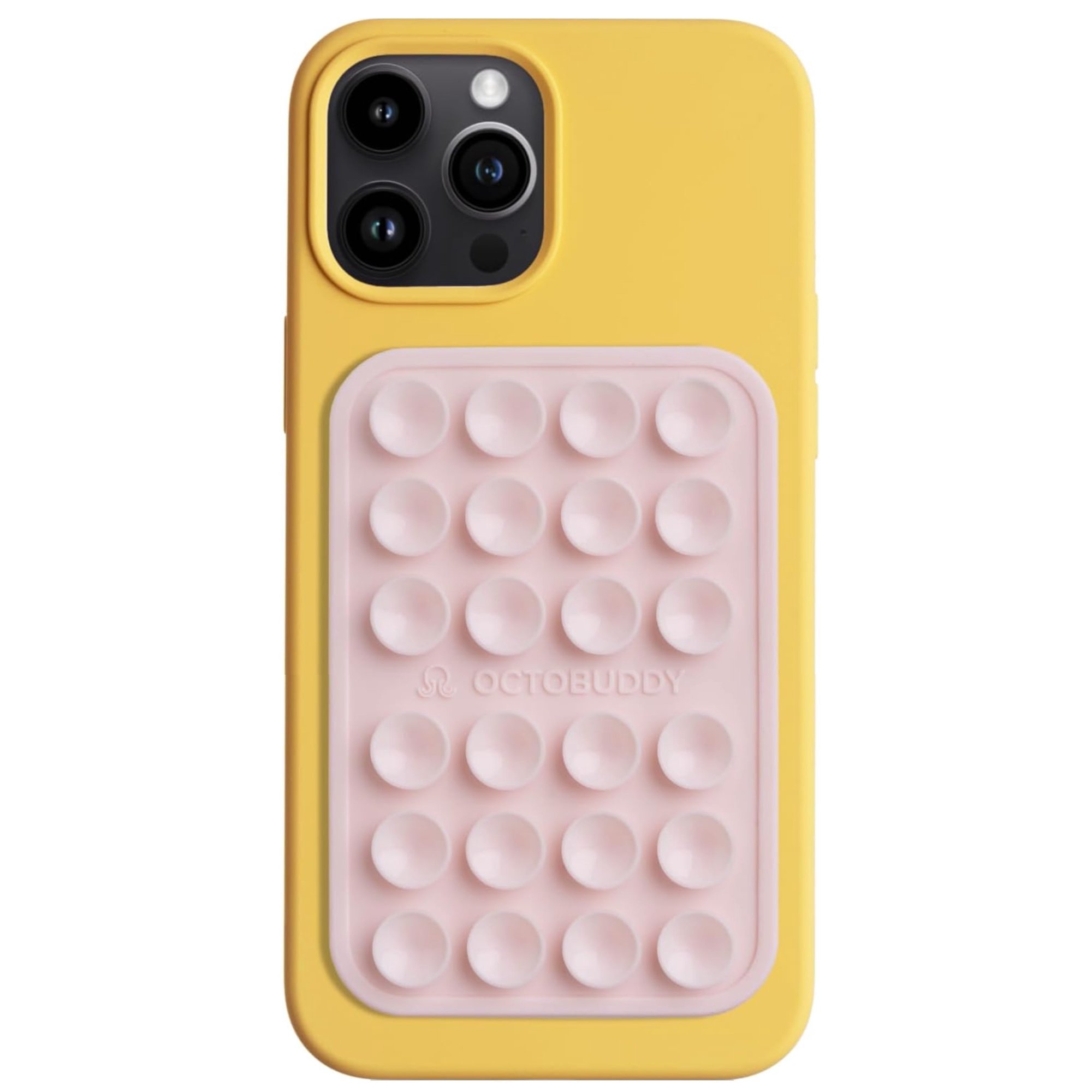 OCTOBUDDY *MAX* - Silicone Suction Phone Case Adhesive Mount - Hands-Free, Strong Grip Holder for Selfies and Videos - iPhone and Android Compatible - 2.6″ x 3.9″, Chalk Pink