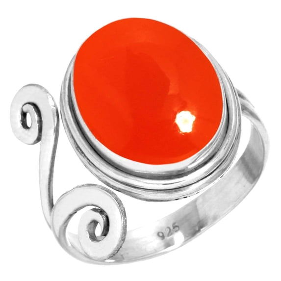 925 Silver Ring For Women - Teens Orange Natural Carnelian Stone Silver Ring Size 10.5 August Birthstone Elegant Silver Ring Size 10.5 Gift For Wife On Engagement 925 Silver Jewelry With Gemstone