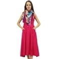thumbnail image 3 of Bimba Womens Designer Rayon Dress With Pockets Solid Crimson Maxi With Scarf - 14, 3 of 5