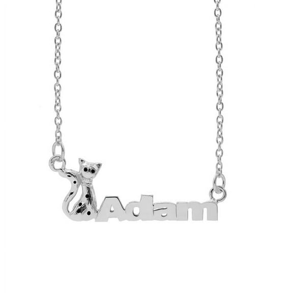 Children's Name Necklace "Adam" with Cat Motif in Sterling Silver or 14K Gold Plated Sterling Silver w/18" Link chain