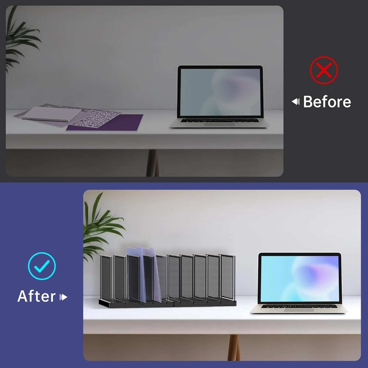 INTIGE Desktop File Sorter, Vertical File Folder, Mail Sorter Organizer, Metal Desktop File Folder Organizer, Black