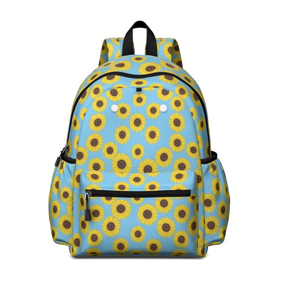 Sunflower Blue Pattern Cute School Backpack with Padded Back and Adjustable Shoulder Straps 13.4"x11"x4.7"