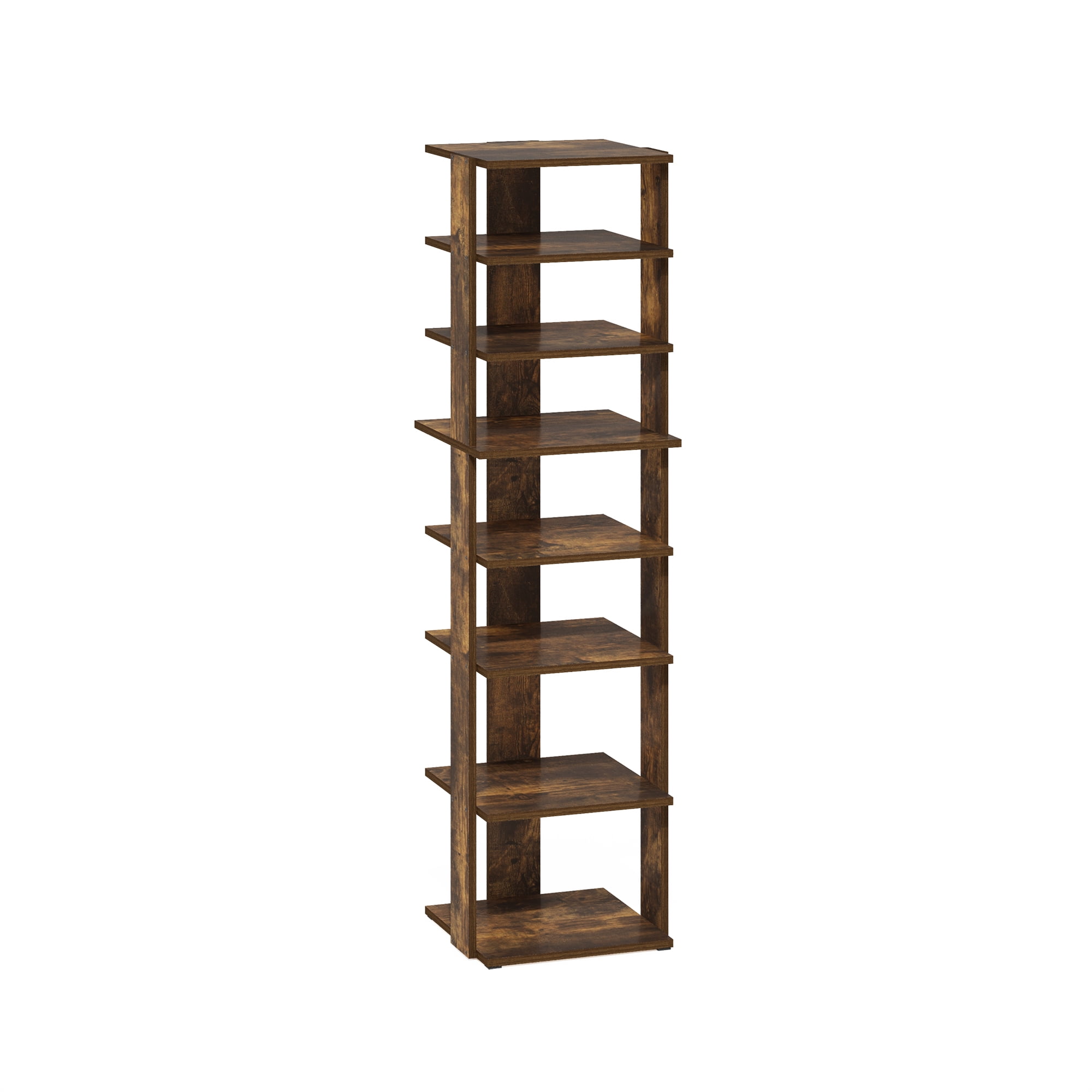 Furinno Compact 8-Tier Vertical Free Standing Shoe Tower in Shoe Rack Amber Pine