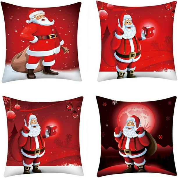?Coversolate? Funda de cojín de 45 x 45 Fundas de cojín navideñas, juego de 4 fundas de cojín con estampado de lino y algodón, funda de cojín decorativa para sofá, oficina, funda de cojín