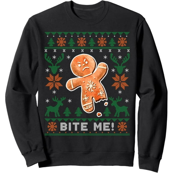 Bite Me Gingerbread Man - Funny Ugly Christmas Sweater Sweatshirt