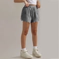 thumbnail image 7 of CQONEPT Girls' Linen Loose Shorts Lace Summer Fashion Drawstring Short Pants Elastic Waist Shorts Gray 5 Years, 7 of 7