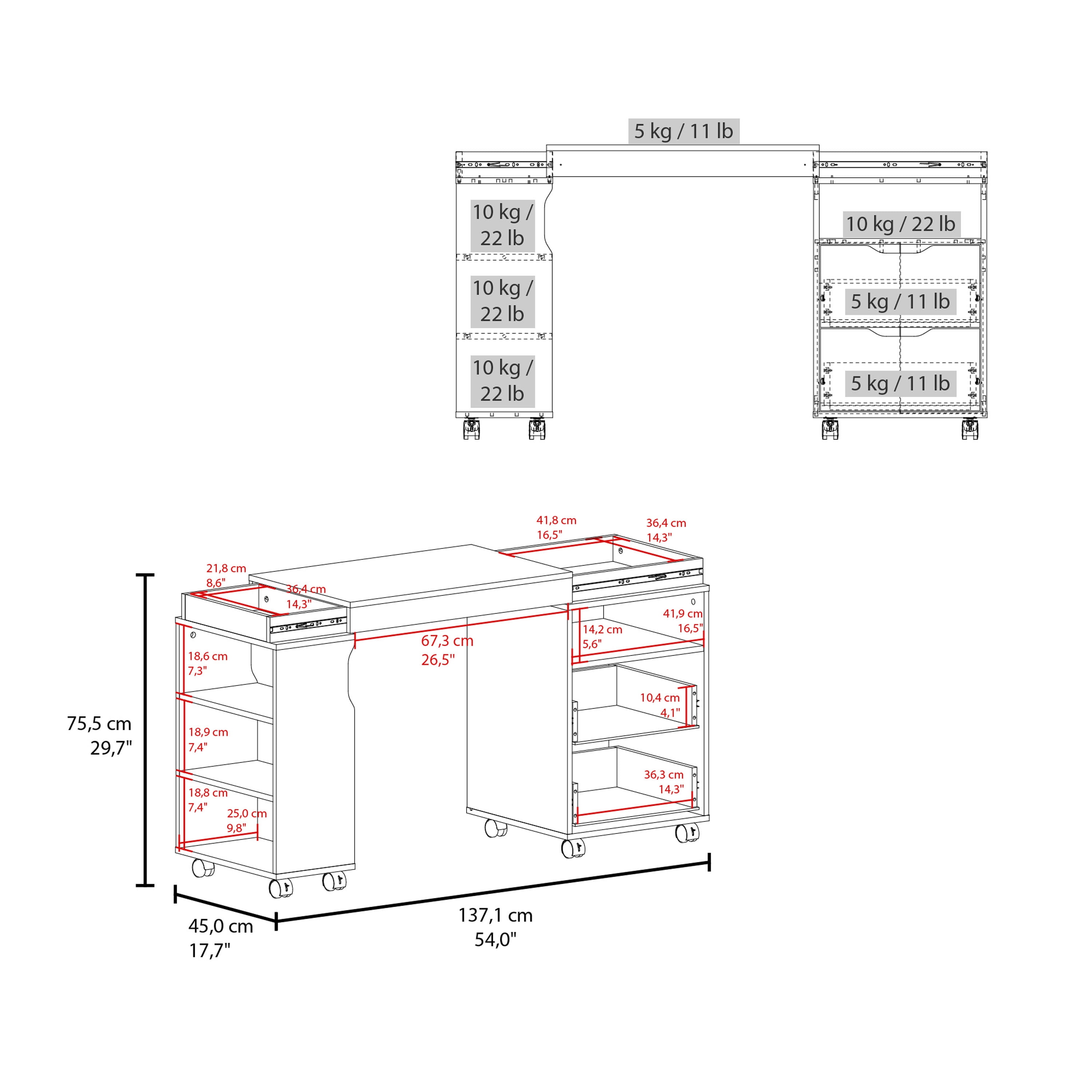 Astoutdoor Loris Extendable Desk with Two Drawers and Open Shelves