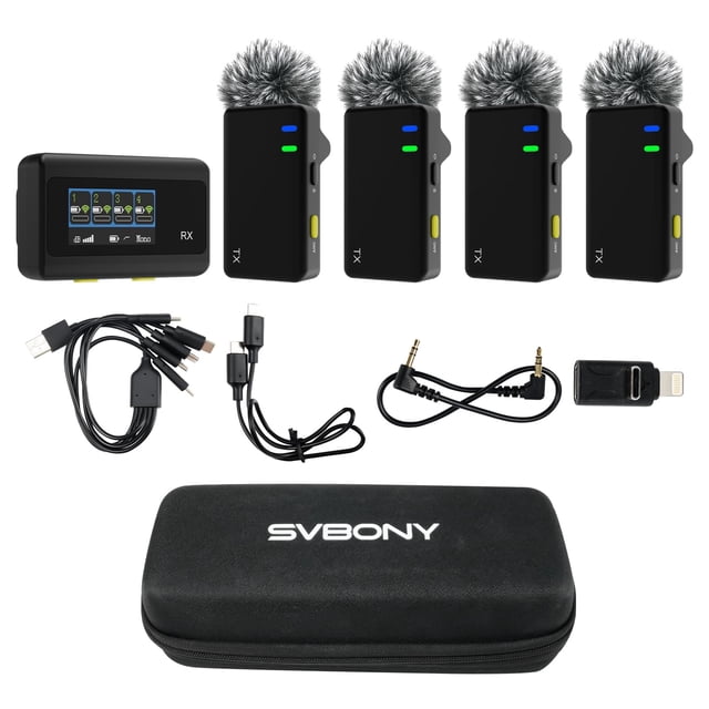 Sistema de micrófono Lavalier inalámbrico SVBONY para 4 personas con alcance
