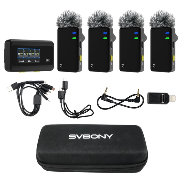 Sistema de micrófono Lavalier inalámbrico SVBONY para 4 personas con alcance