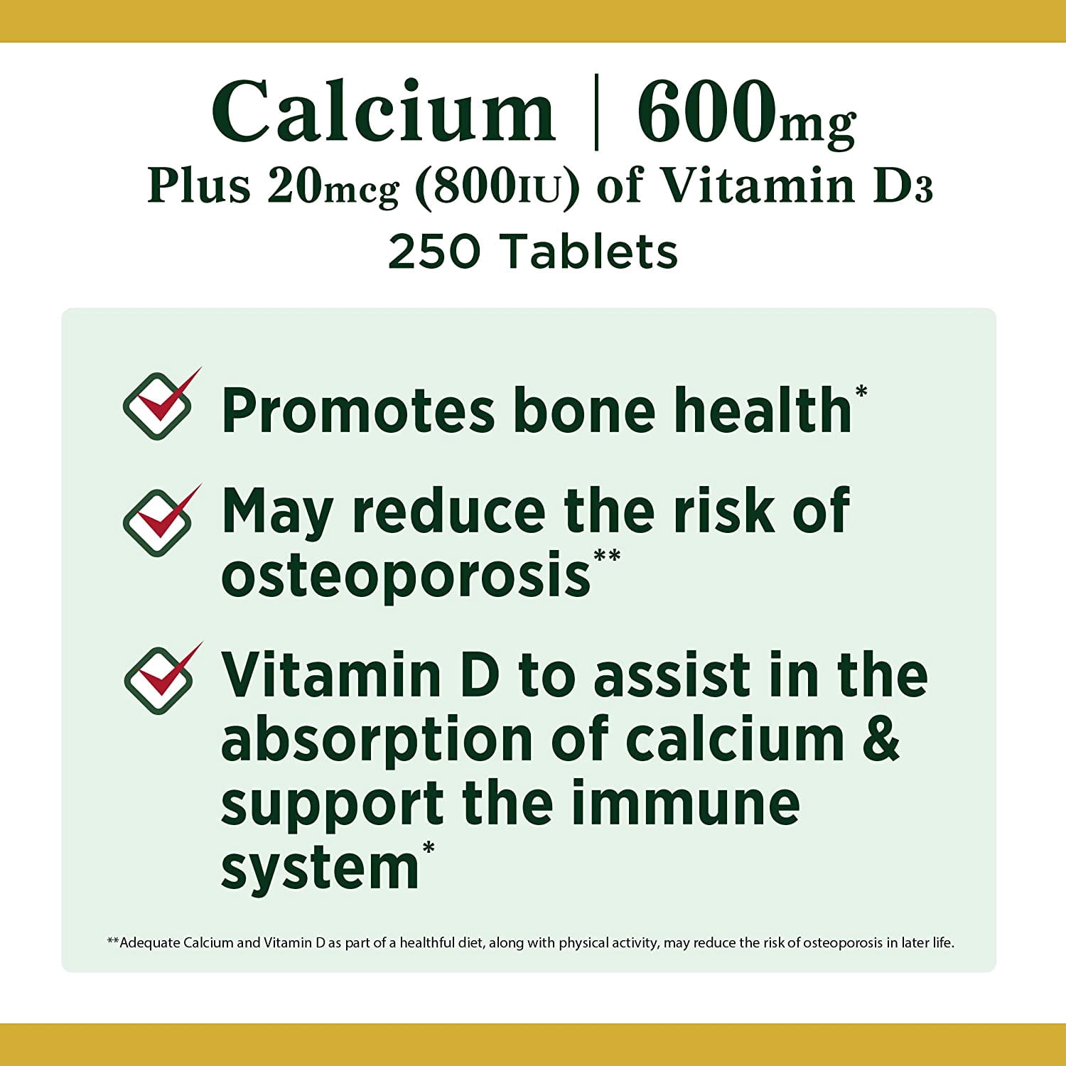 Nature's Bounty Calcium 600 With Vitamin D3 Tablets 250 Tablets