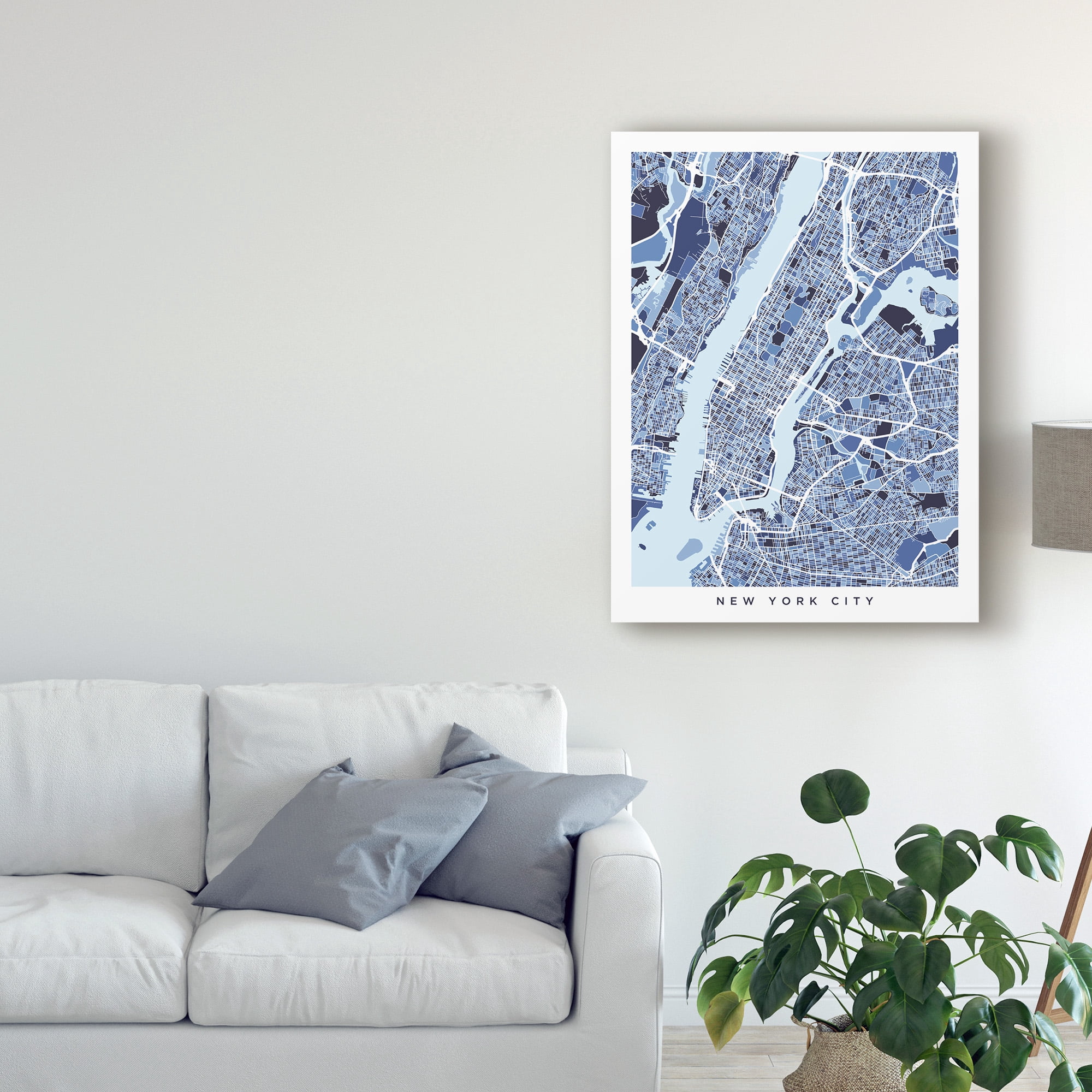 Trademark Fine Art 'New York City Street Map Watercolor Blue' Canvas Art by Michael Tompsett