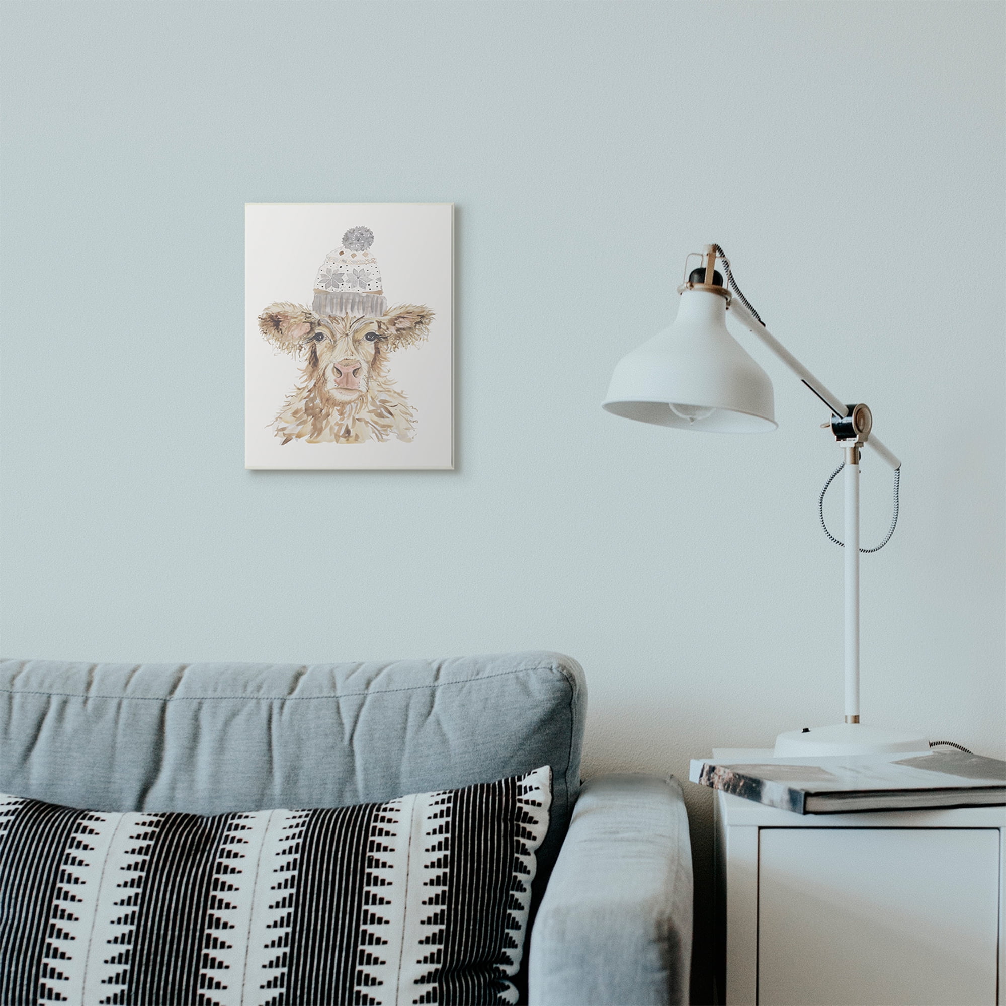 Stupell Industries Cow With Beanie Hat Winter Farm Watercolor Painting Wall Plaque by Hollihocks Art
