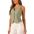 thumbnail image 5 of INSPIRE CHIC Women's Vest Sleeveless Button Down V Neck Crop Waistcoat Army Green S, 5 of 6