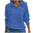 thumbnail image 2 of AXXD Womens Tops Dressy Casual Blue Plus Size 2024 Spring New Retro Casual Neck Zipper Solid Color Sweater Plaid Pullover Sweater Top, 2 of 5