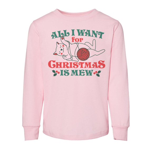 TeesAndTankYou All I Want For Christmas Is Mew Toddler Kids Long Sleeve T-Shirt 3T Light Pink