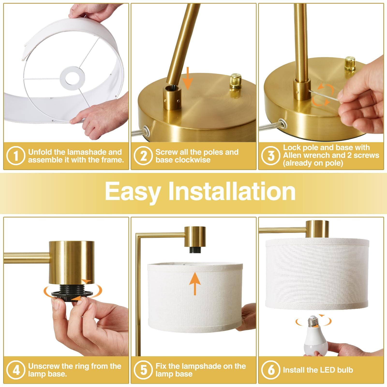 NATYSWAN Table Lamp for Bedroom Set of 2 with USB C+A Ports, Fully Stepless Dimmable Bedside Lamp with Linen Lampshade, Nightstand Lamp for Living Room Reading Office, 2 LED Bulbs Included (Gold)