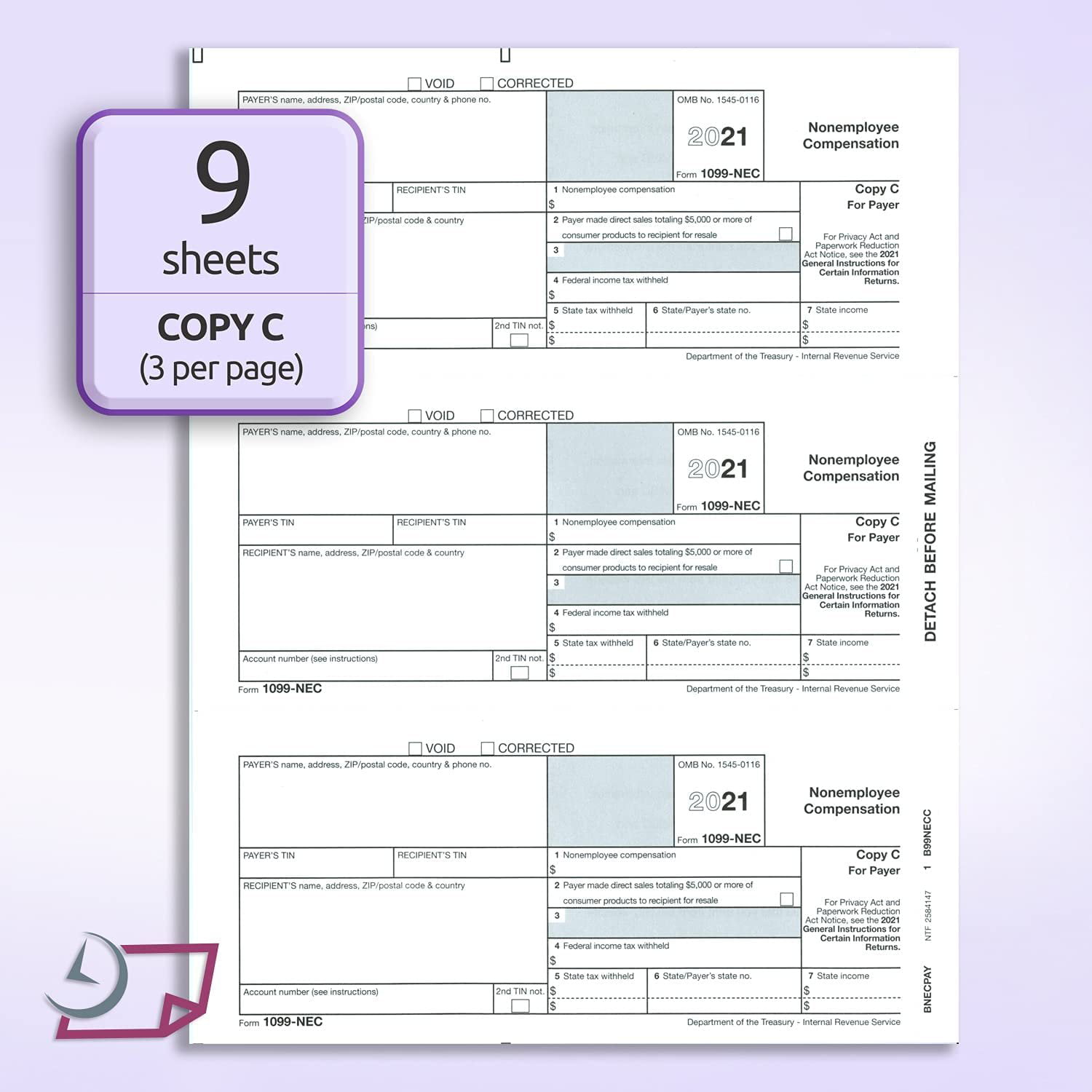 4 Part Tax Forms Kit 25 Self Seal Envelopes Included 25 Vendor Kit of Laser Forms Designed for QuickBooks and Accounting Software 1099 NEC Forms 2020 