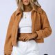 thumbnail image 2 of Chaqueta corta para mujer cuello de solapa abrigo cálido de forro polar chaqueta de piel sintética traje de vacaciones, 2 of 7
