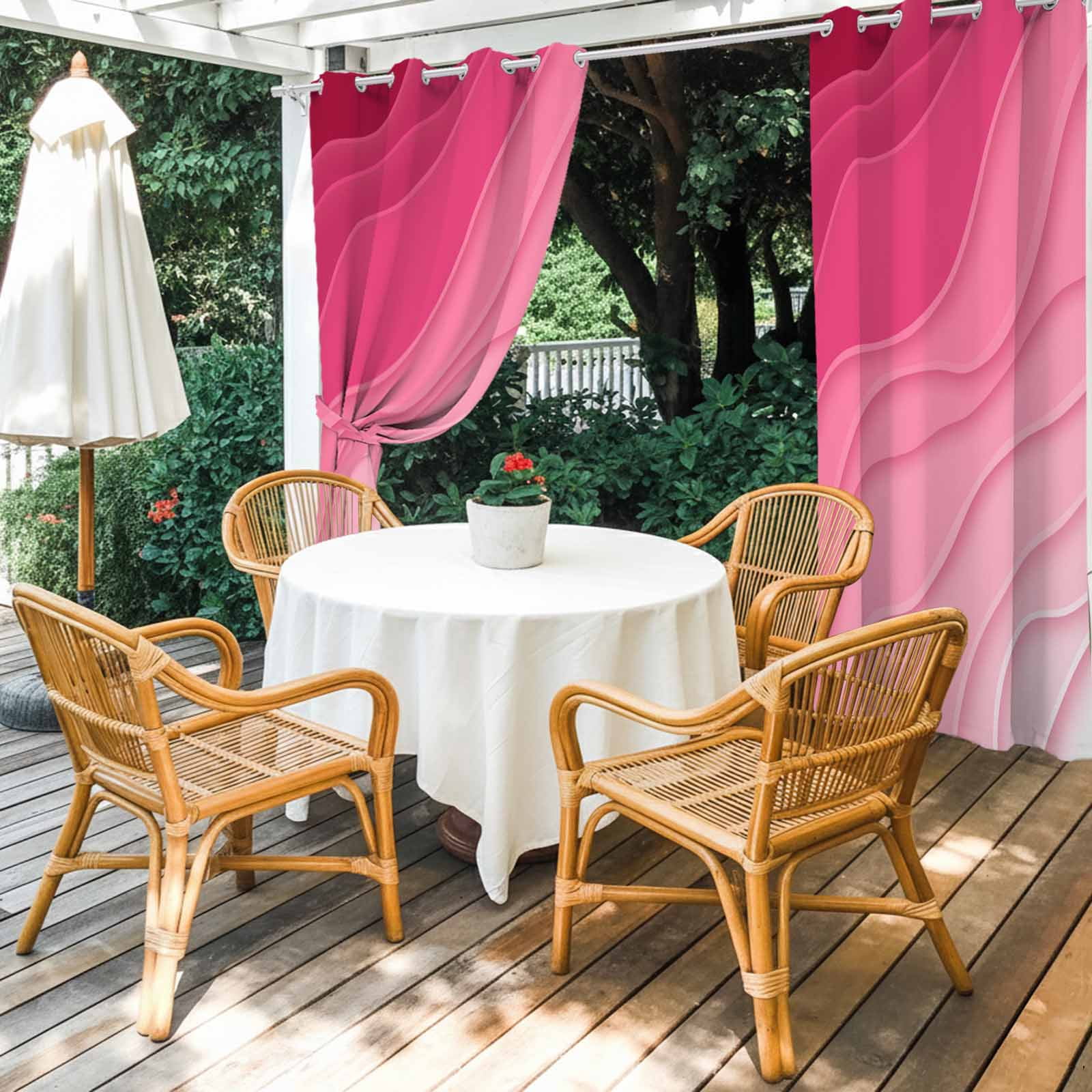 Outdoor Curtains for Patio Waterproof, Valentines Pink Ombre Windproof Pravicy Outside Porch Blackout Curtain, Modern Geometric Abstract Aesthetic Cream Sun Blocking Curtains for Cabana 54"x108"