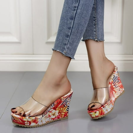 

Women s Ladies Fashion Girls Printing Wedges Sandals Casual Shoes Slippers