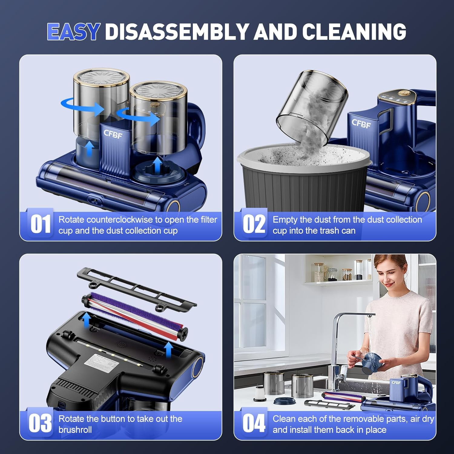 Mattress Vacuum Cleaner, Bed Vacuum Cleaner with 16Kpa Suction 253.7nm -C Light, Ultrasonic & High Heating, 500W Powerful Double-Cup Handheld Vacuums for Bed, Sofa, Couch, Crib, 16.4FT Corded