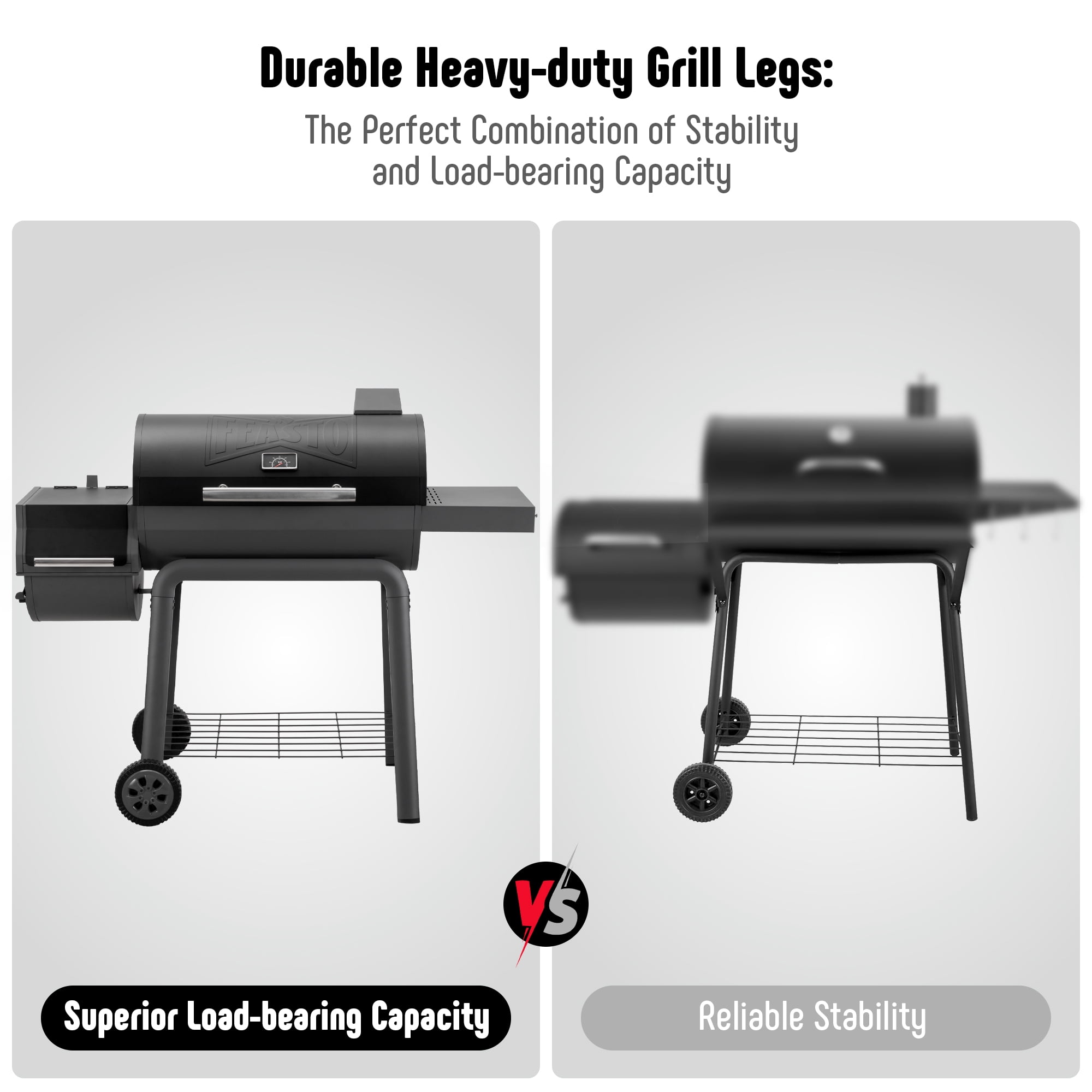 Feasto 30-Inch BBQ Charcoal Grill with Offset Smoker & Side Table, Heavy-Duty Outdoor Grill with 832 Sq. In. Total Cooking Space